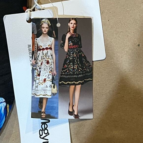 By Megan black floral embroidered dress womens M square neck midi 3/4 sleeve NWT - Picture 8 of 13